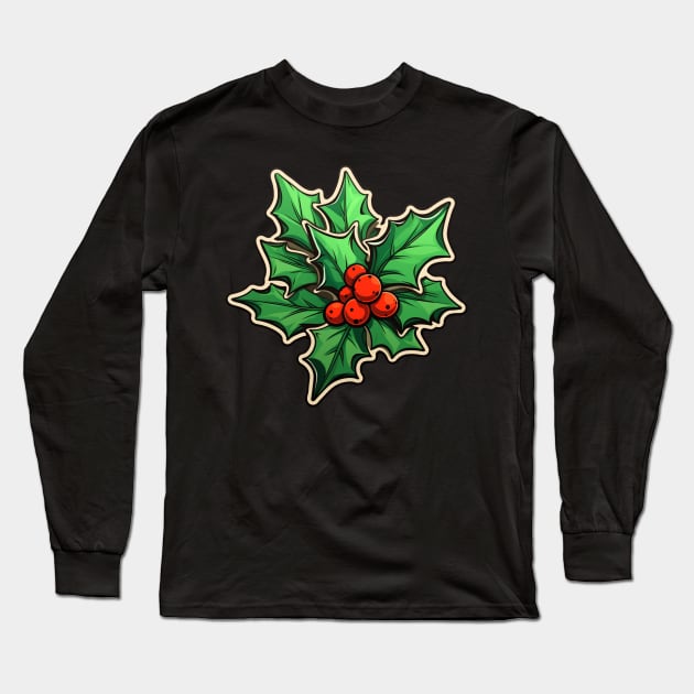 Christmas Holly Long Sleeve T-Shirt by Nightarcade